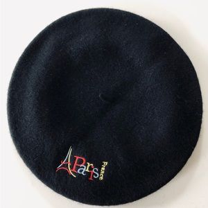 Classic Beret Fall Winter Accessory, Paris, France Beret Hat, Wool Tam,Black OS